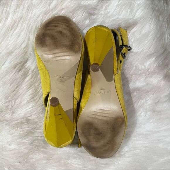 Nine West Leather Suede Epic Daffodil Round Toe Slingback Stacked High Heels 5.5 - Picture 9 of 15